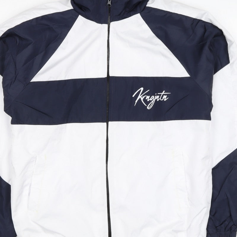 Karungjantan Men's White Navy M Windbreaker Full Zip Jacket