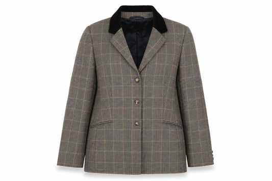 Viyella Women’s Brown UK 14 Wool Check Tweed Blazer Velvet Collar