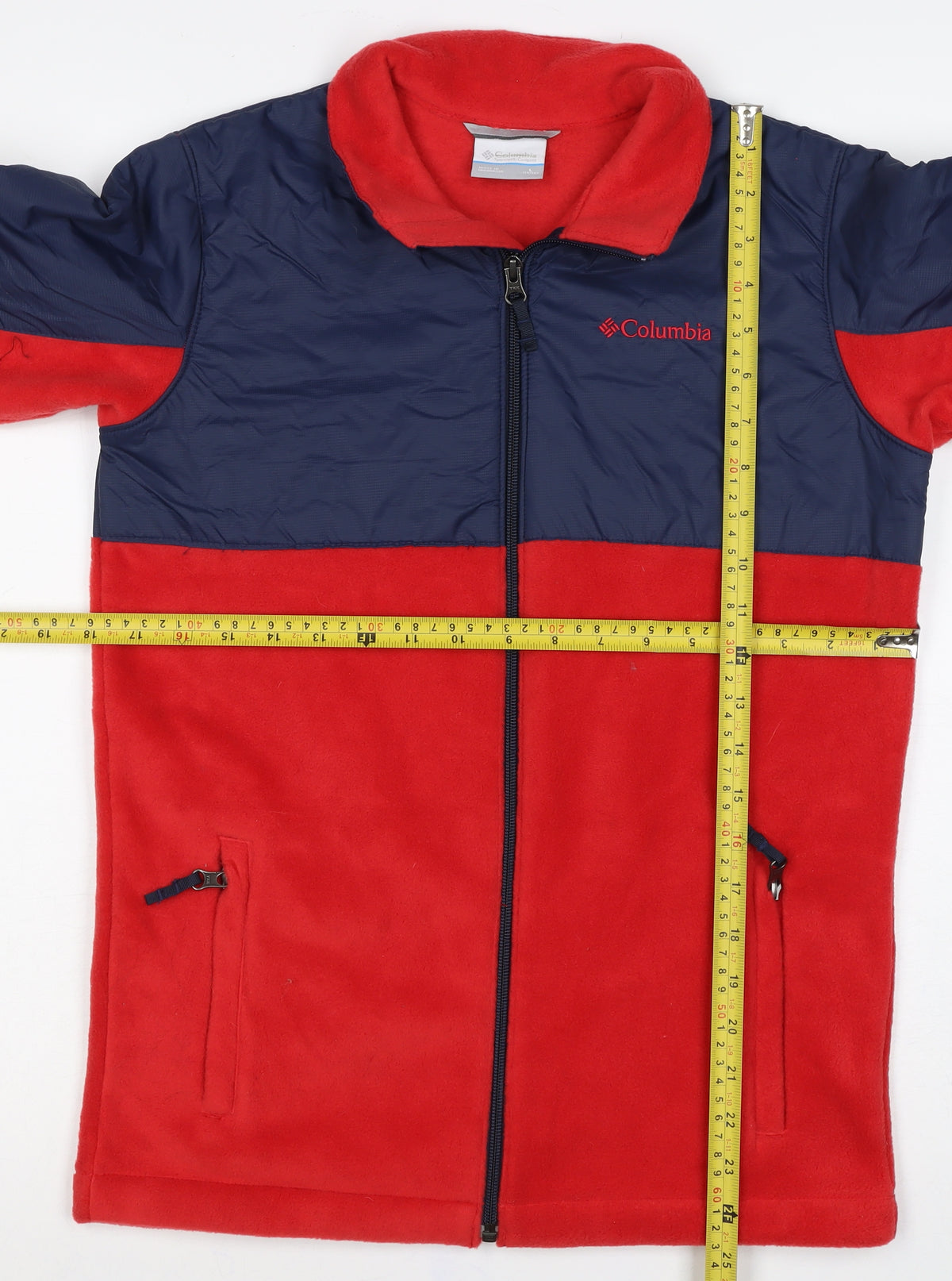Columbia Teens Red Blue L Basic Fleece Full Zip Jacket Pockets Logo