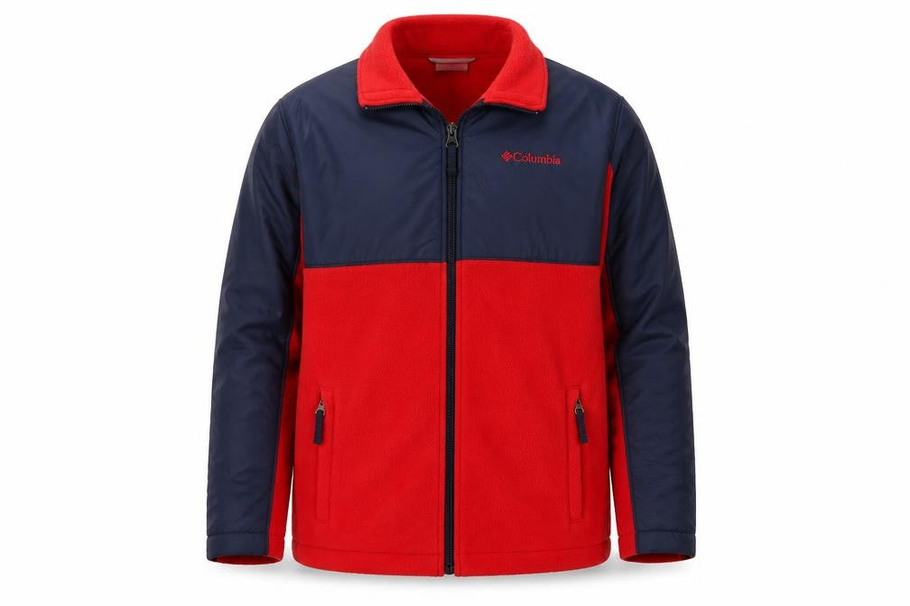 Columbia Teens Red Blue L Basic Fleece Full Zip Jacket Pockets Logo