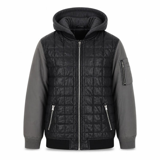 River Island Boys Black Grey Quilted Hooded Bomber Jacket 11-12 Years