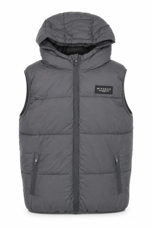 McKenzie Boys Black 12-13 Years Hooded Puffer Gilet Waistcoat Zipped