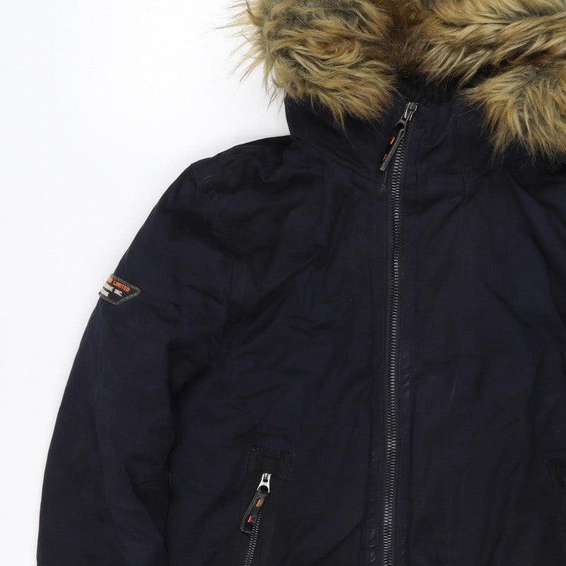 Superdry Men’s Black M Microfibre Fur Hood Bomber Jacket