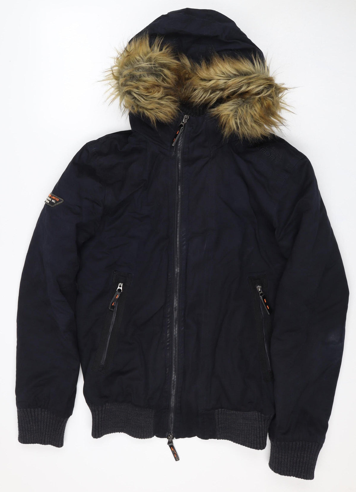 Superdry Men’s Black M Microfibre Fur Hood Bomber Jacket