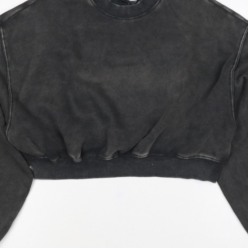 H&M Women’s Black Washed Oversized Pullover Sweatshirt L Crew Neck