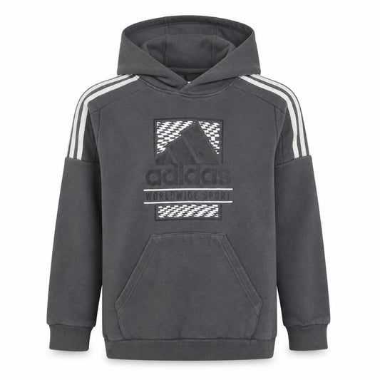 adidas Boys Grey 11-12 Years Pullover Hoodie Logo Pockets