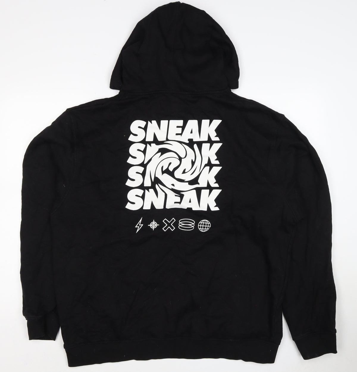 Sneak Men’s Black XL Pullover Hoodie Graphic Print Organic Cotton