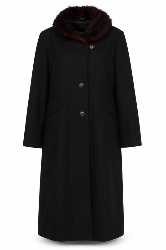 Le Château Women’s Black Wool Long Overcoat M Fur Trim Lined