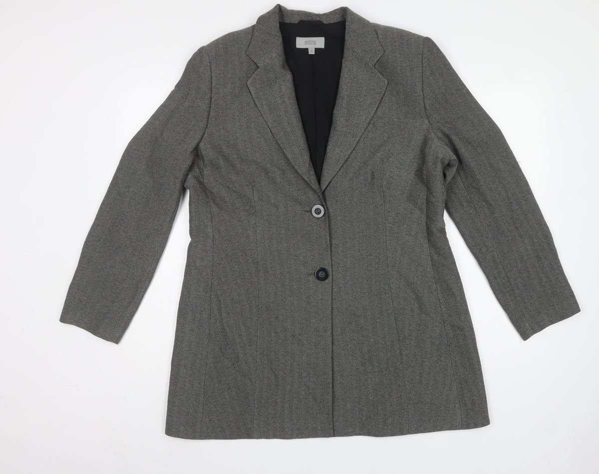Marks and Spencer Women Black Mix UK 16 Herringbone Long Blazer