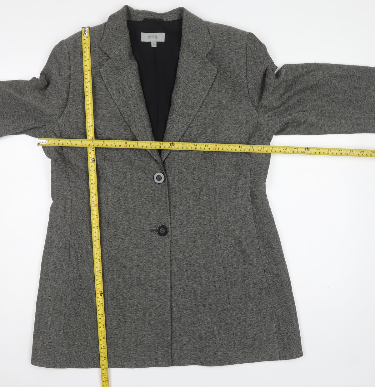 Marks and Spencer Women Black Mix UK 16 Herringbone Long Blazer