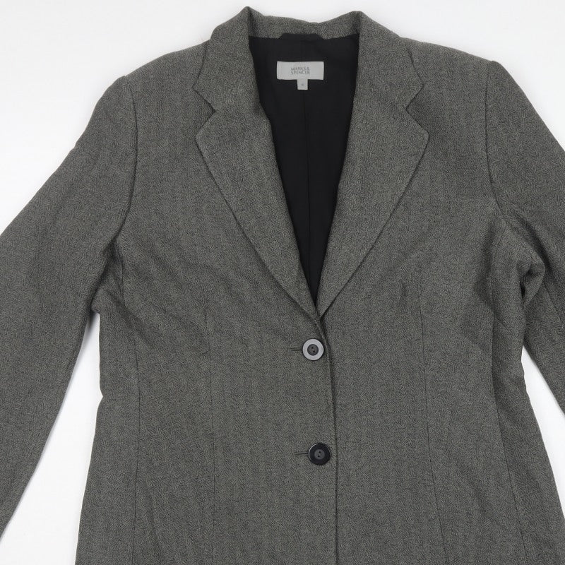 Marks and Spencer Women Black Mix UK 16 Herringbone Long Blazer