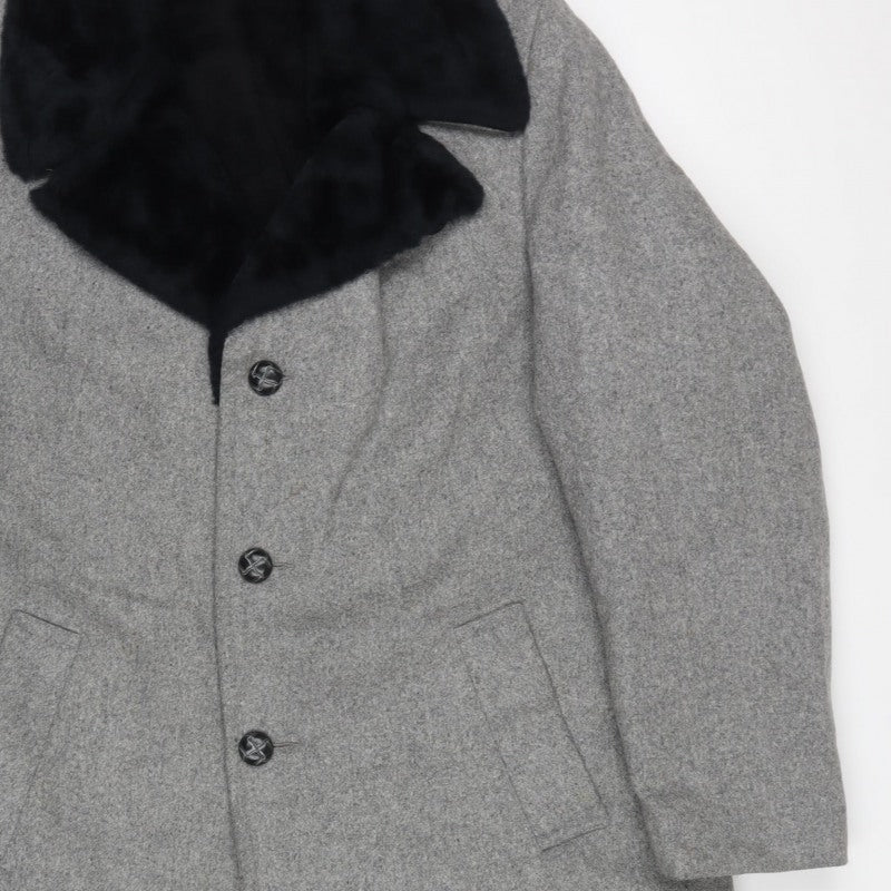Anderson-Little Mens Grey 46 Wool Blend Fur Collar Long Overcoat