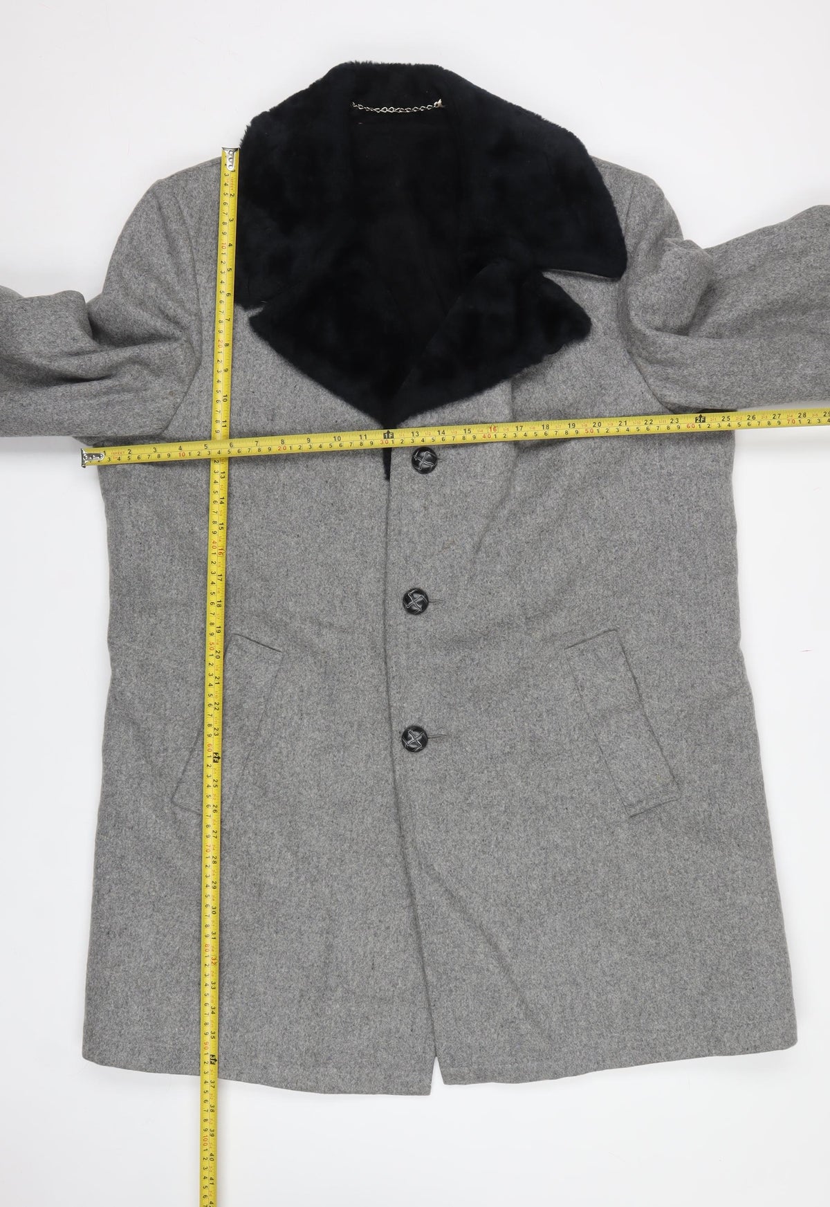 Anderson-Little Mens Grey 46 Wool Blend Fur Collar Long Overcoat