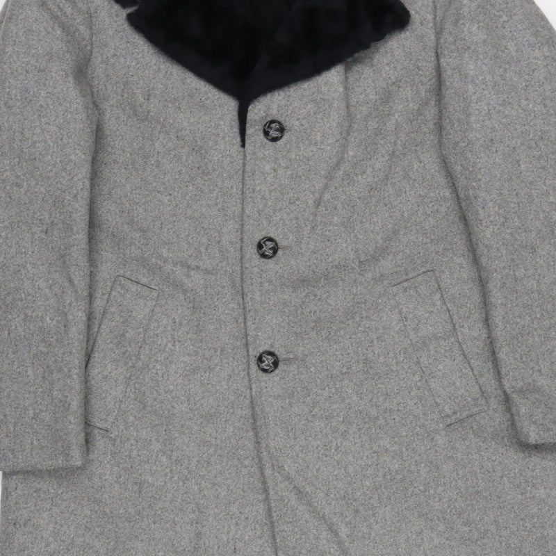 Anderson-Little Mens Grey 46 Wool Blend Fur Collar Long Overcoat