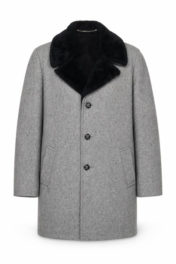 Anderson-Little Mens Grey 46 Wool Blend Fur Collar Long Overcoat