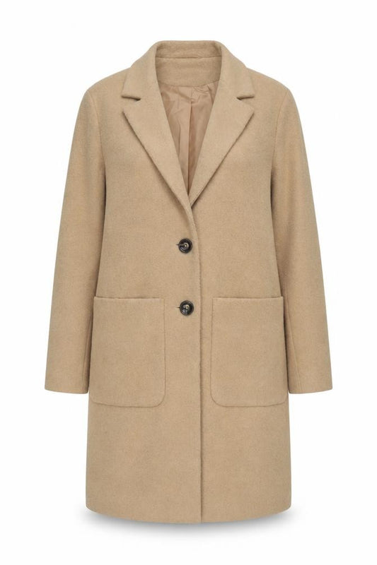 New Look Women’s Beige UK 14 Mid-Length Single-Breasted Overcoat