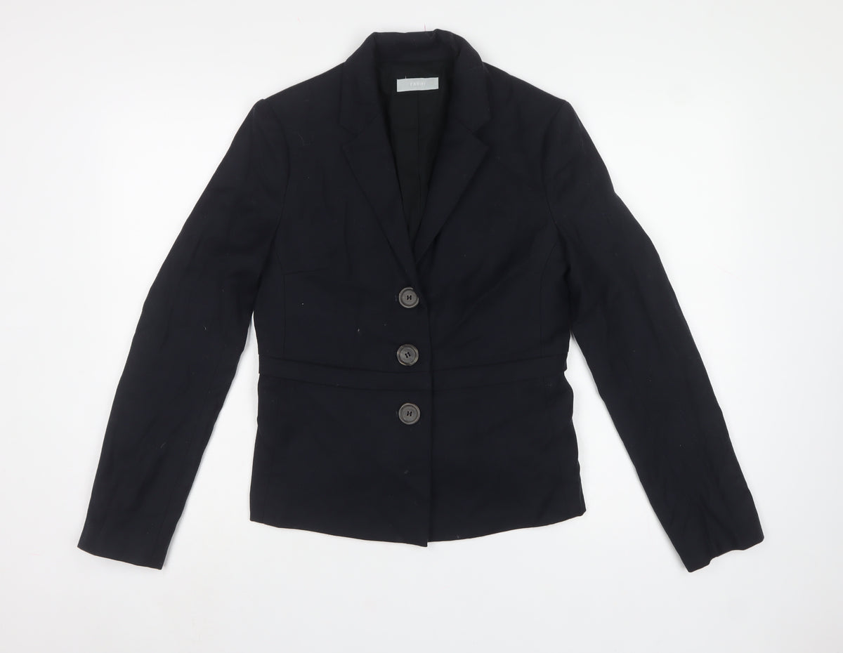 Farhi Women Black UK 10 Wool Blend Tailored 3 Button Blazer