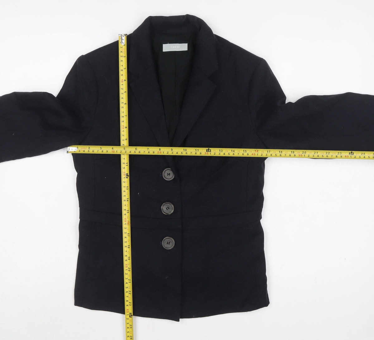 Farhi Women Black UK 10 Wool Blend Tailored 3 Button Blazer
