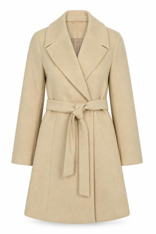 Miss Selfridge Women Beige UK 10 Belted Long Overcoat Lined