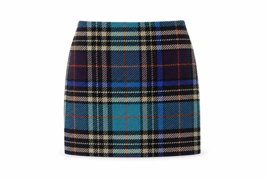 Marks & Spencer Women's Blue Plaid Wool Pencil Mini Skirt UK 14