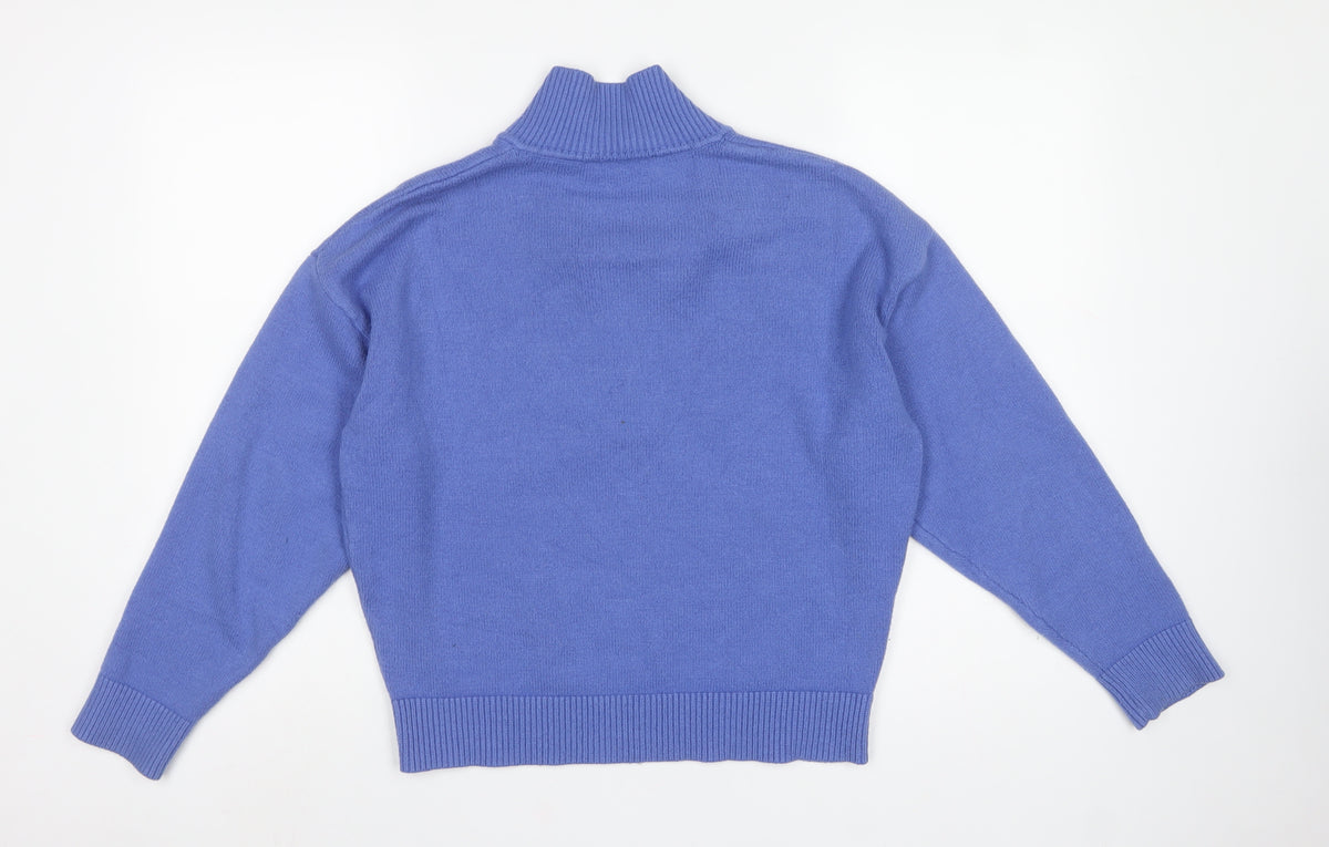 Zara Women Blue M Collared Fine Knit V-Neck Pullover Jumper