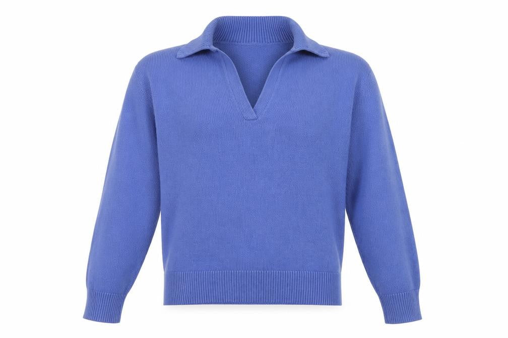 Zara Women Blue M Collared Fine Knit V-Neck Pullover Jumper