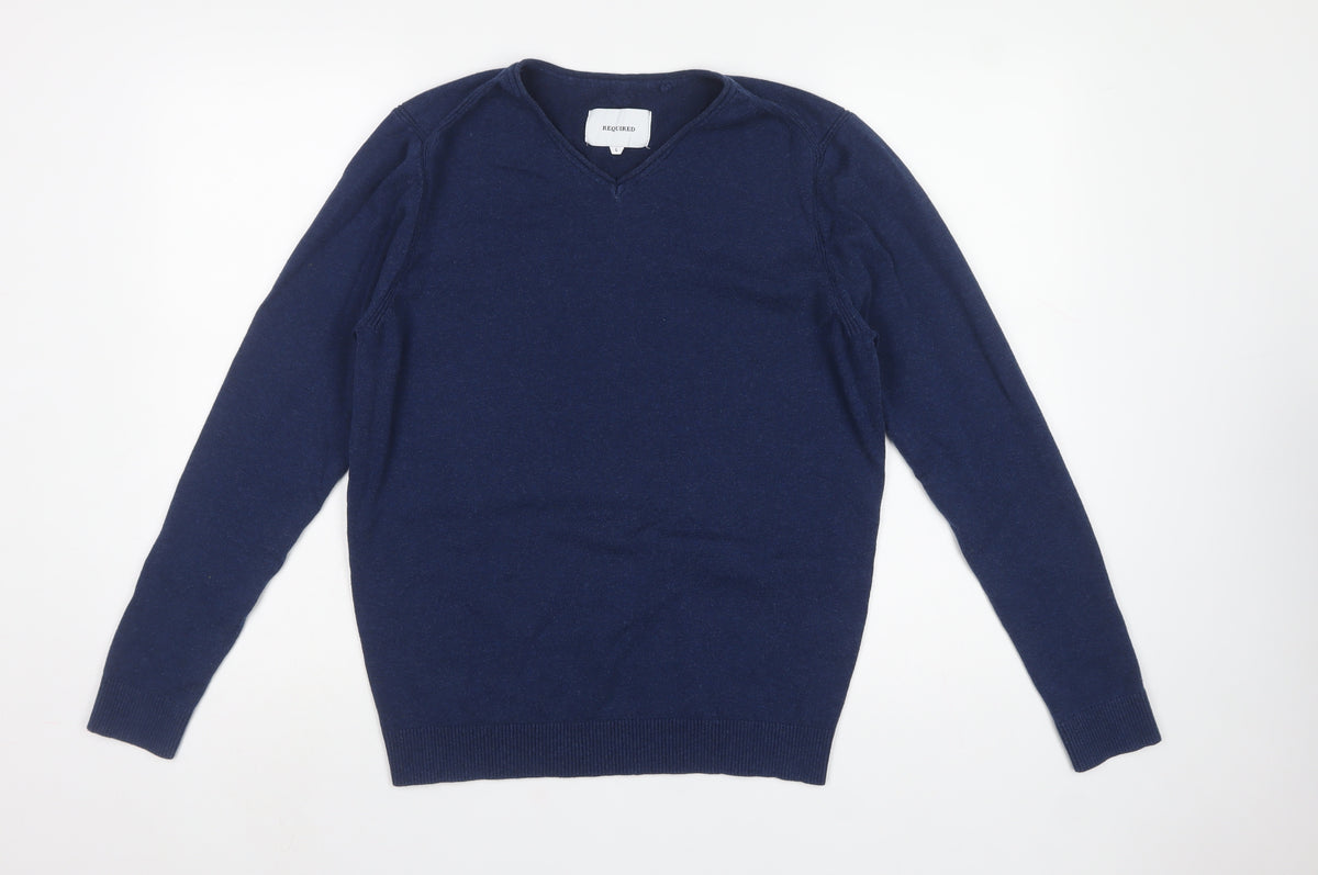 Required Men’s Blue V-Neck Fine Knit Cotton Jumper Size L
