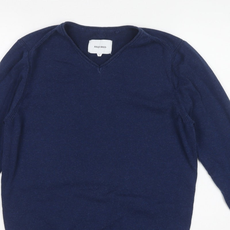 Required Men’s Blue V-Neck Fine Knit Cotton Jumper Size L