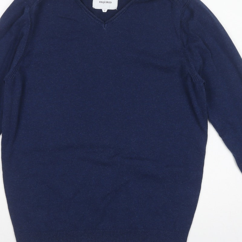 Required Men’s Blue V-Neck Fine Knit Cotton Jumper Size L