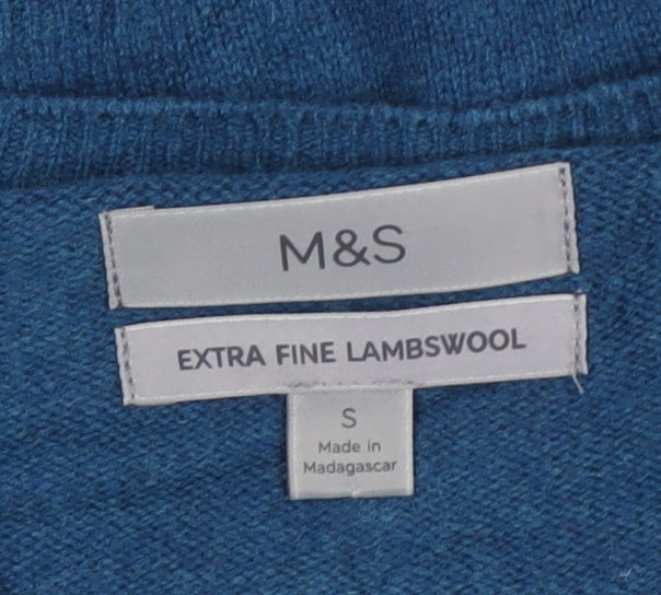 Marks and Spencer Men’s Blue Lambswool V-Neck Pullover Jumper Size S