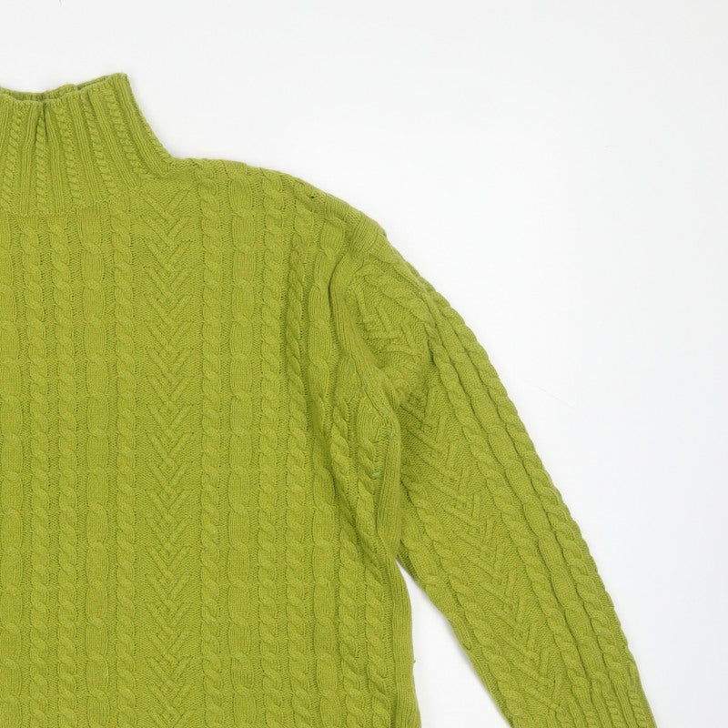 M&S Womens Green M Cable Knit Roll Neck Wool Blend Jumper