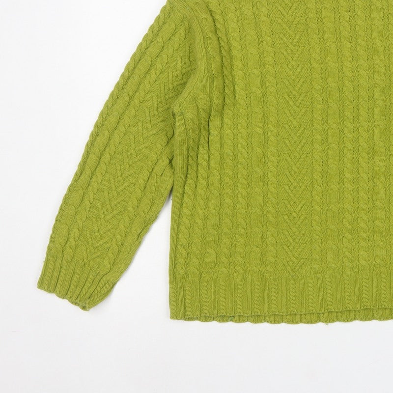 M&S Womens Green M Cable Knit Roll Neck Wool Blend Jumper