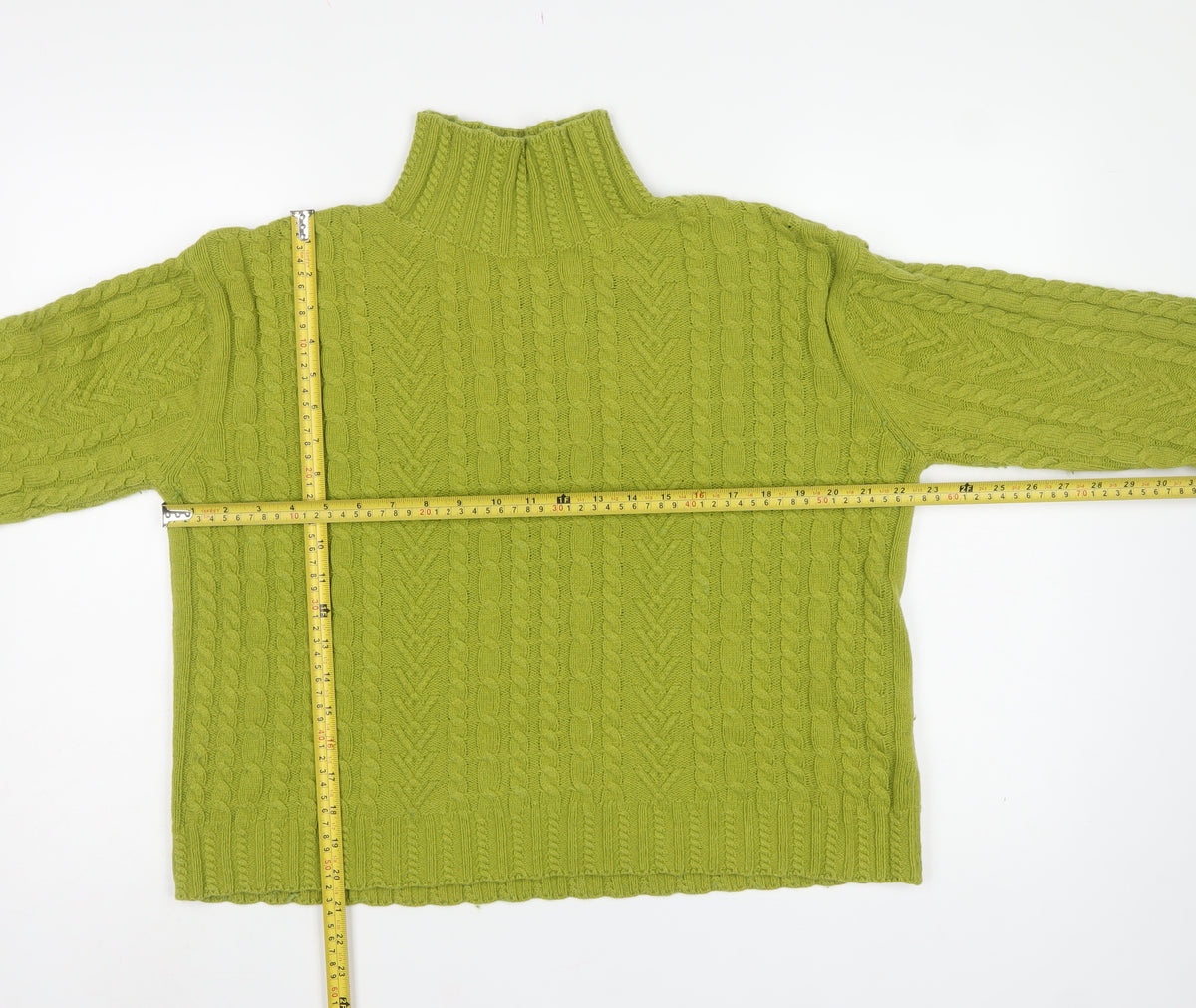M&S Womens Green M Cable Knit Roll Neck Wool Blend Jumper