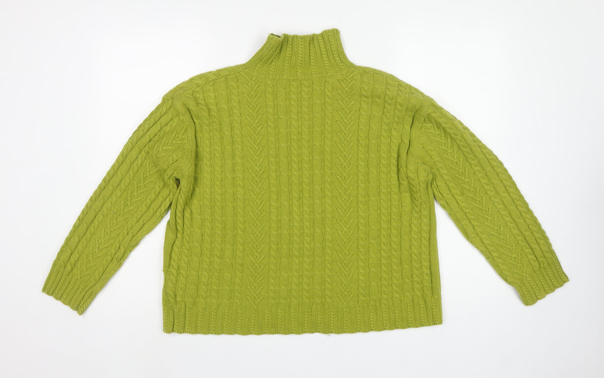 M&S Womens Green M Cable Knit Roll Neck Wool Blend Jumper
