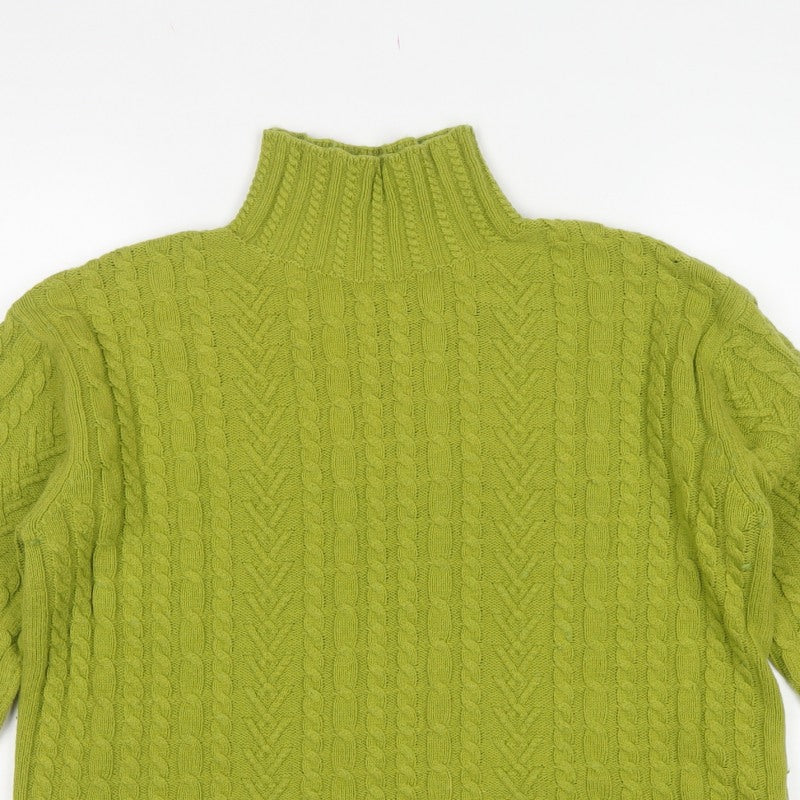 M&S Womens Green M Cable Knit Roll Neck Wool Blend Jumper