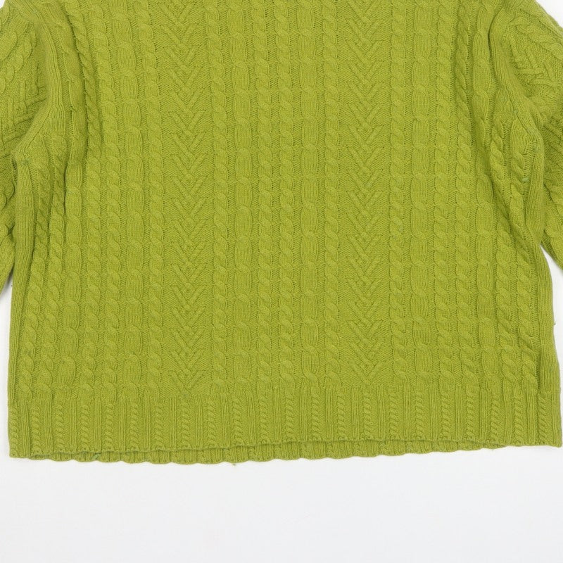 M&S Womens Green M Cable Knit Roll Neck Wool Blend Jumper