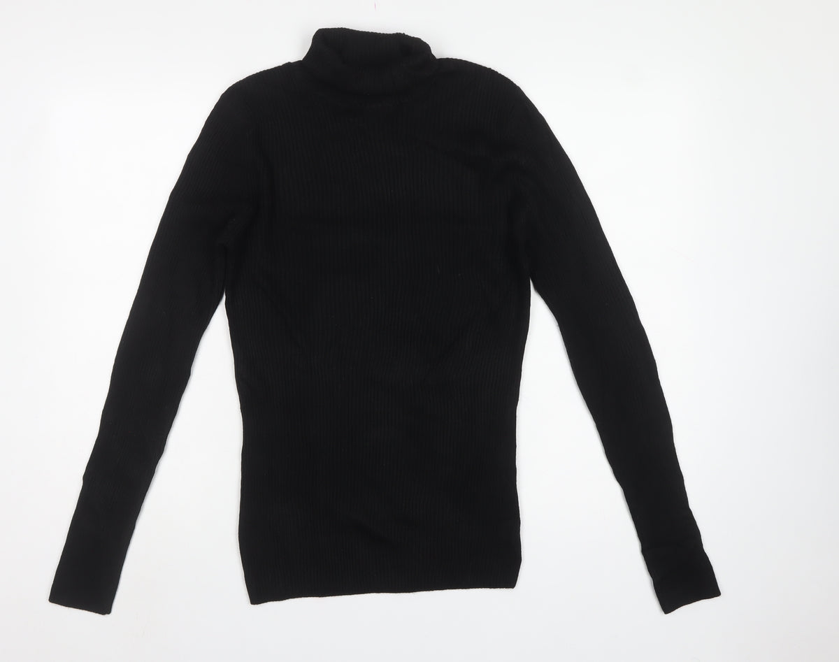 ASOS Men Black S Roll Neck Ribbed Knit Pullover Jumper
