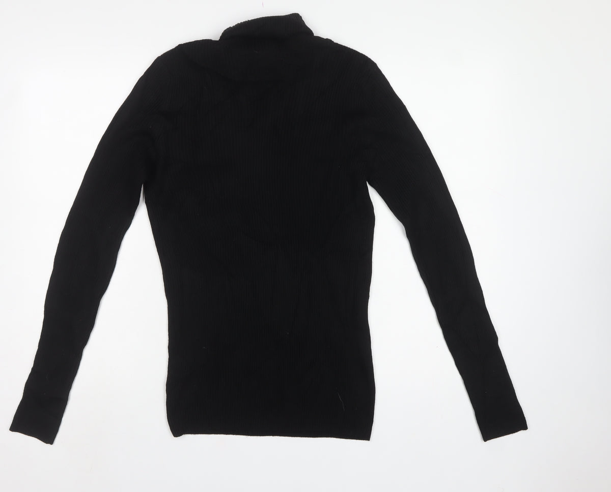 ASOS Men Black S Roll Neck Ribbed Knit Pullover Jumper