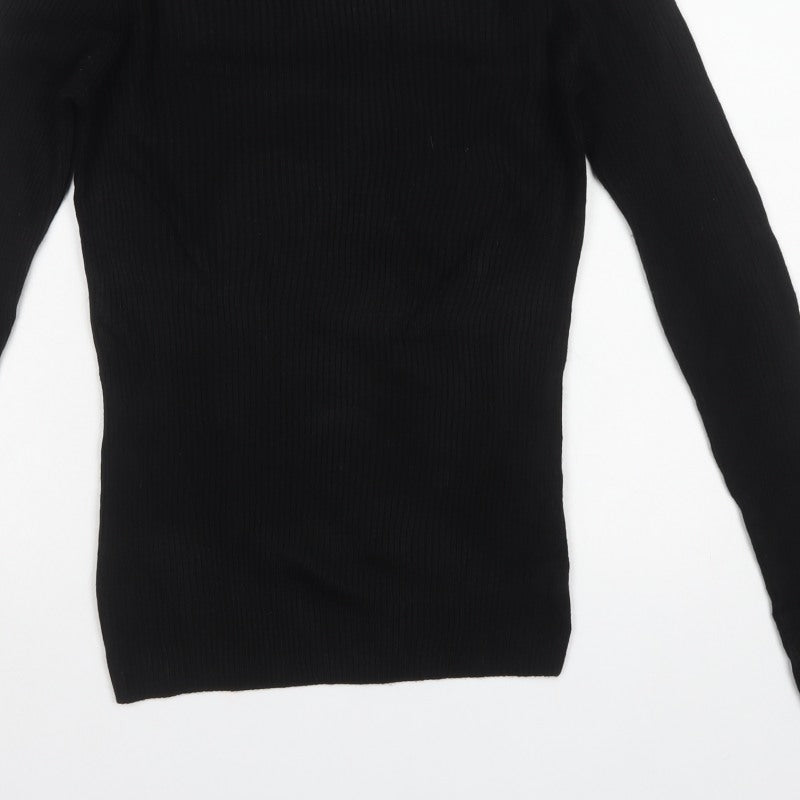 ASOS Men Black S Roll Neck Ribbed Knit Pullover Jumper