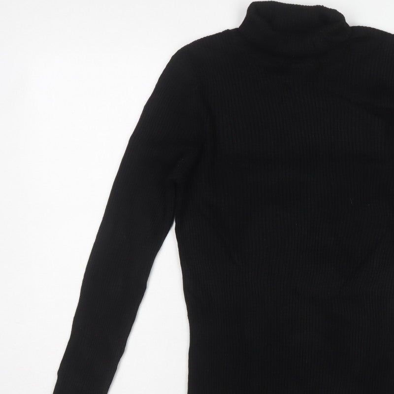 ASOS Men Black S Roll Neck Ribbed Knit Pullover Jumper