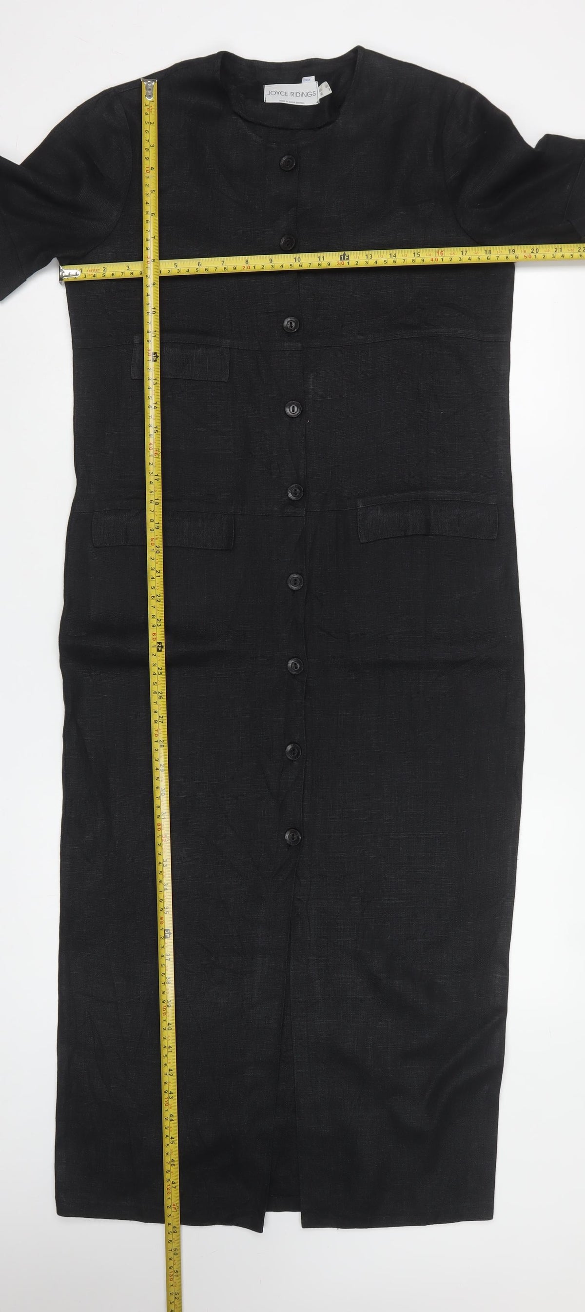 Joyce Ridings Women Black UK 10 Long Shift Dress Button Front Pockets
