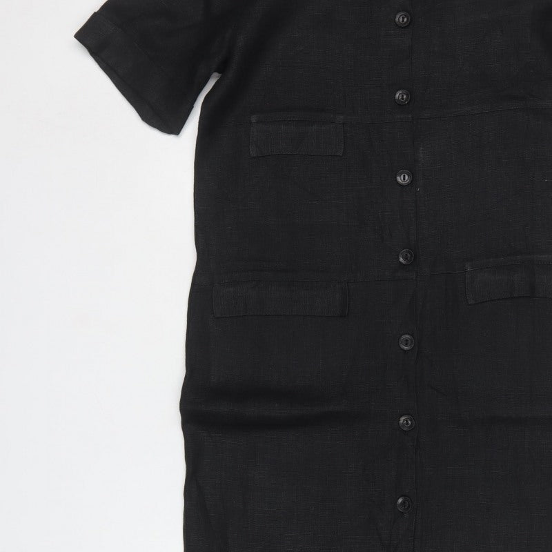 Joyce Ridings Women Black UK 10 Long Shift Dress Button Front Pockets