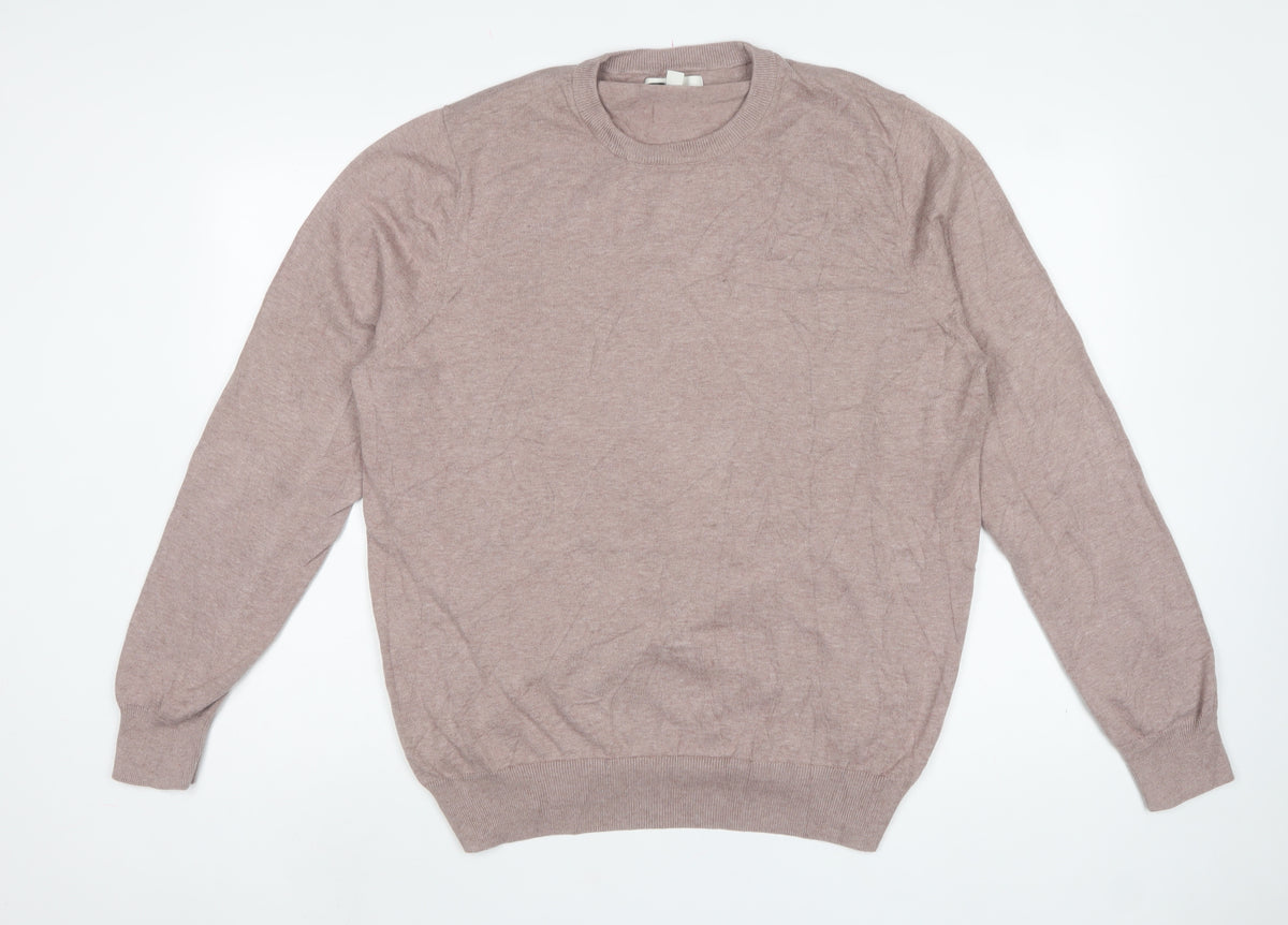 M&S Mens Beige Cotton Crew Neck Pullover Jumper 2XL Regular Fit