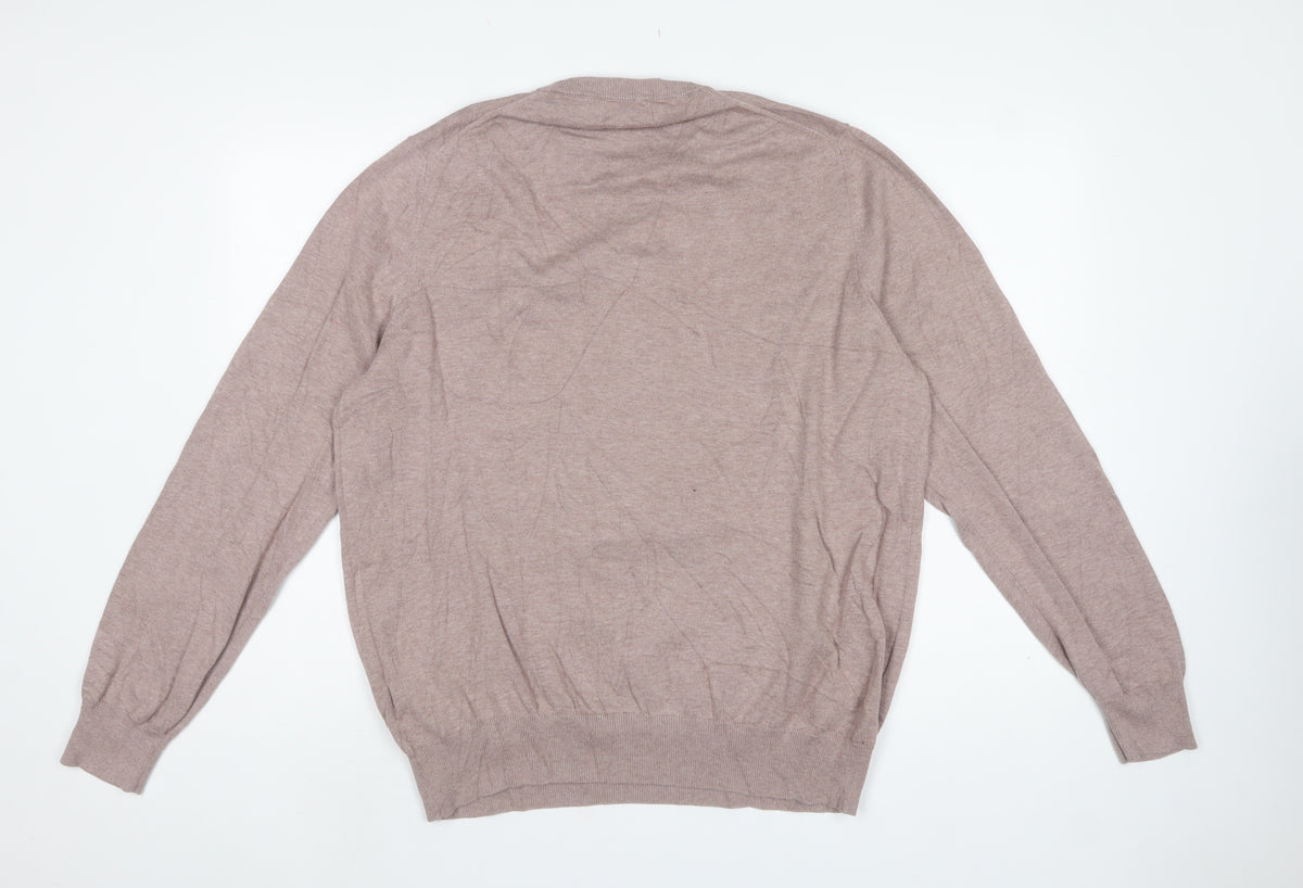 M&S Mens Beige Cotton Crew Neck Pullover Jumper 2XL Regular Fit