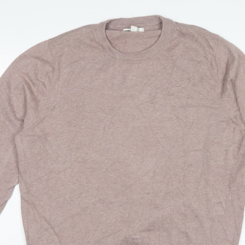 M&S Mens Beige Cotton Crew Neck Pullover Jumper 2XL Regular Fit