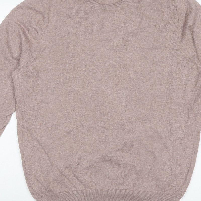 M&S Mens Beige Cotton Crew Neck Pullover Jumper 2XL Regular Fit