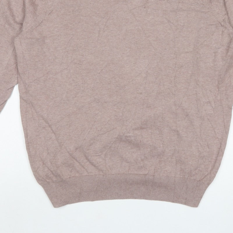 M&S Mens Beige Cotton Crew Neck Pullover Jumper 2XL Regular Fit