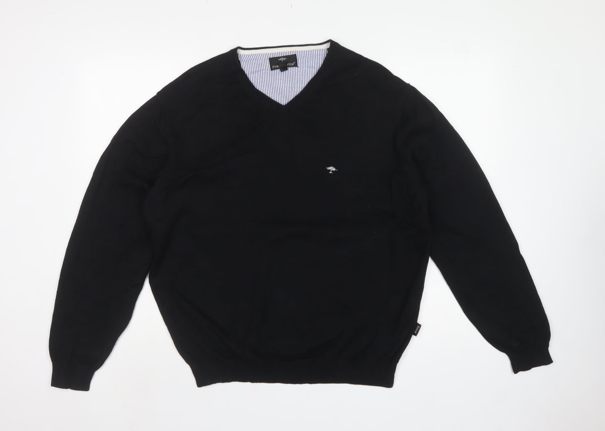 Fynch-Hatton Men’s Black M V-Neck Cotton Logo Pullover Jumper