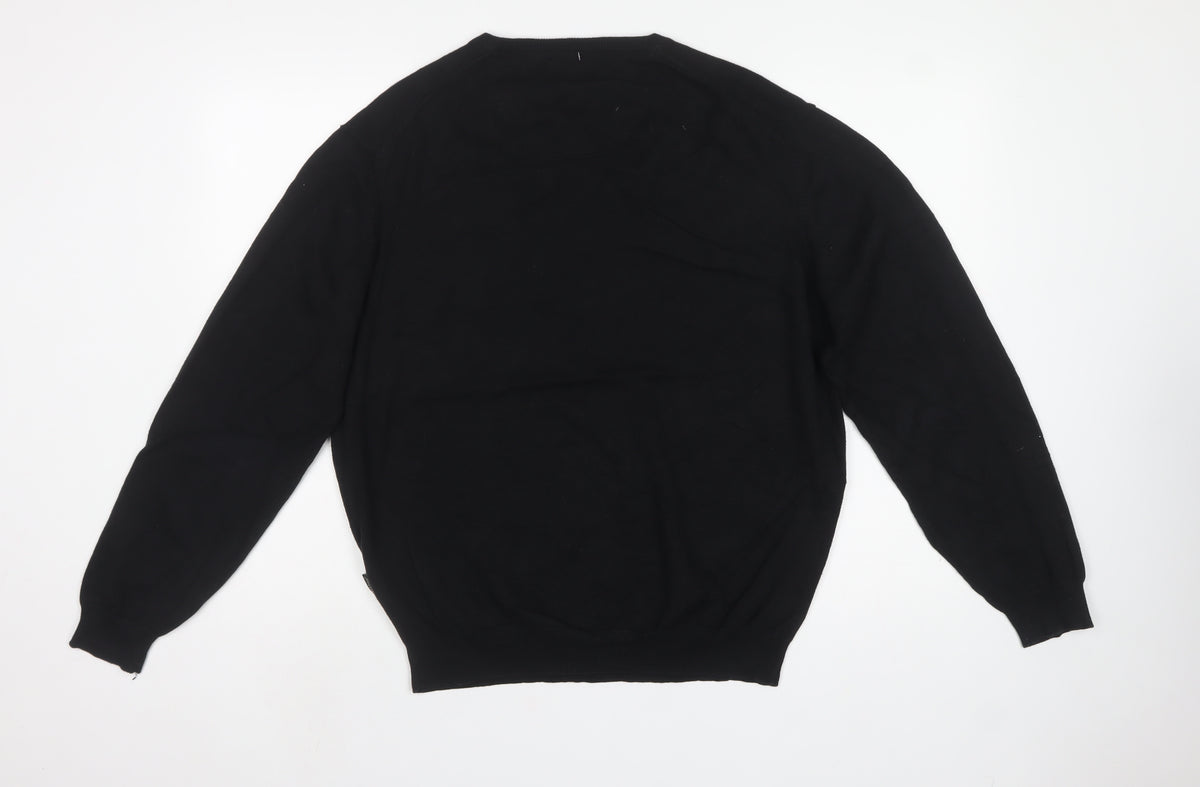 Fynch-Hatton Men’s Black M V-Neck Cotton Logo Pullover Jumper