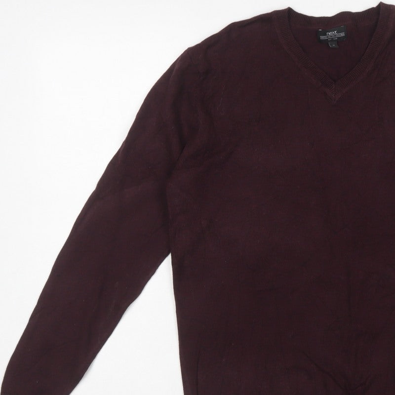 Next Men's Burgundy Red M Wool Blend V-Neck Pullover Jumper